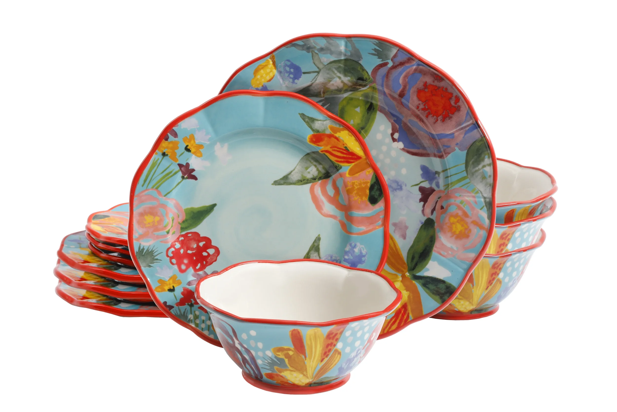 The Pioneer Woman Celia 12-Piece Dinnerware Set, Aqua