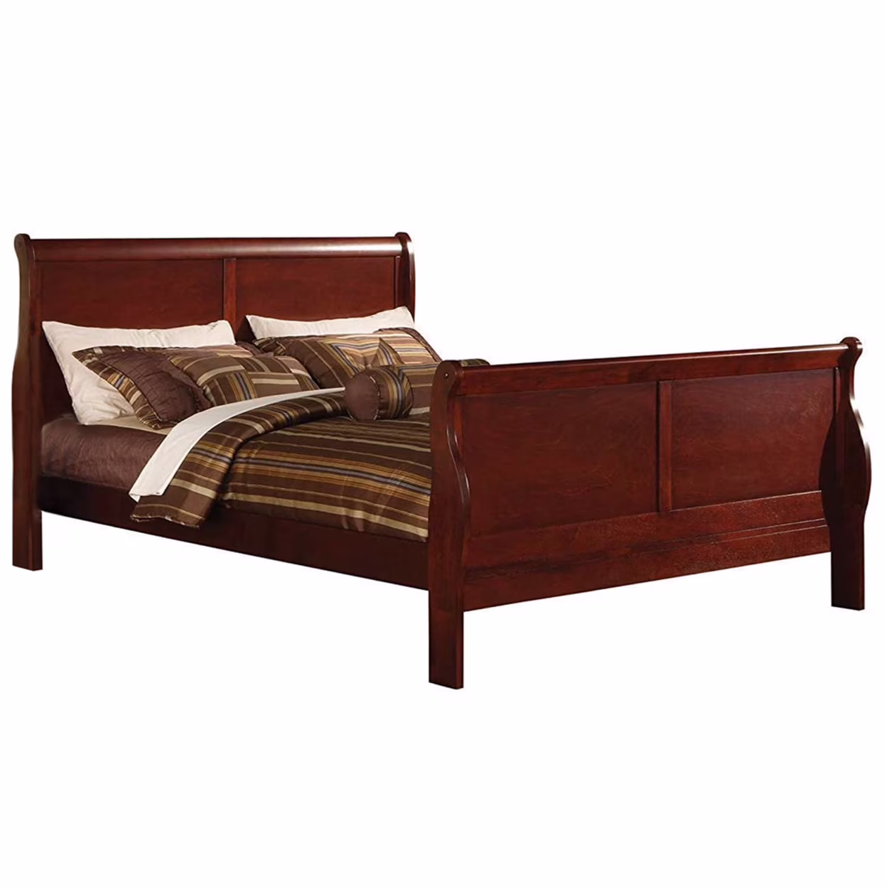 Paneled Eastern King Bed with Sleigh Headboard and Footboard, Brown- Saltoro Sherpi