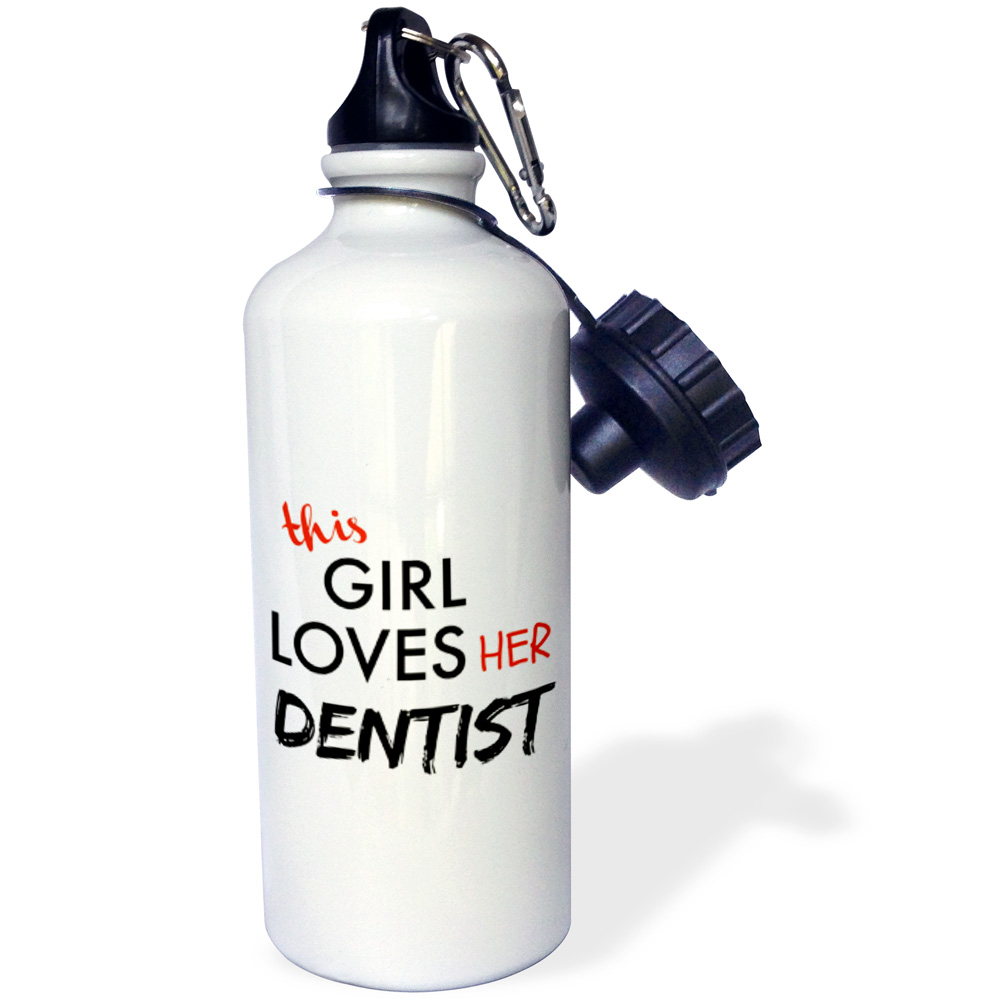 this girl loves her dentist black and red lettering 21 oz Sports Water Bottle wb-200620-1