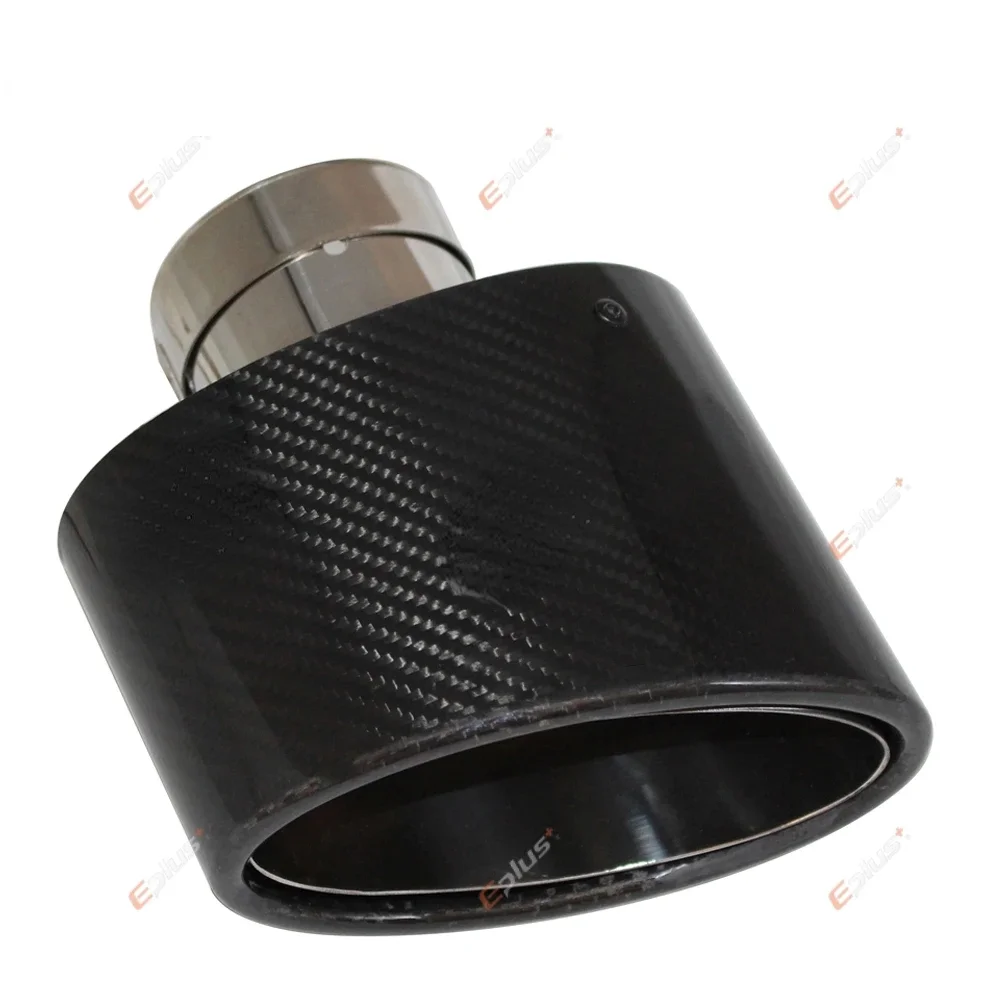 NEW Glossy Carbon Fiber Muffler Tip Exhaust Pipe Nozzle Decoration Stainless Steel Silver Oval 150mm Tilting Left Righ