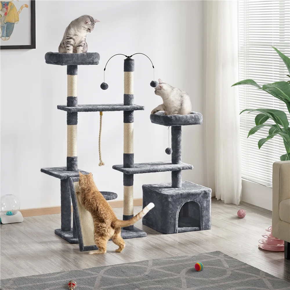 Yaheetech Multilevel Plush Cat Tree Cat Tower with Sisal Scratching Posts Perches Condos, Dark Gray