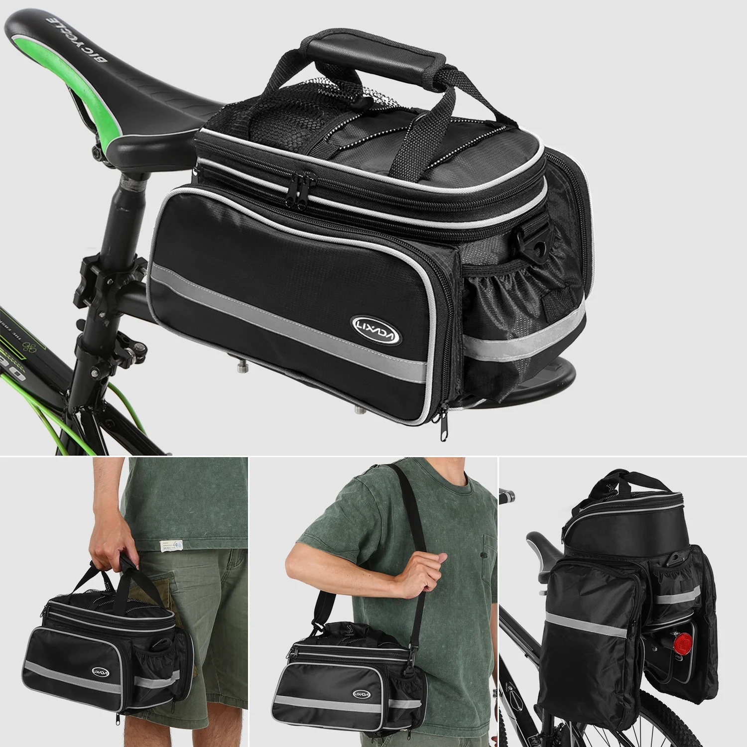 Lixada Waterproof Rear Seat Bag Cycling Bike Trunk Bag Bike Pannier Bag Shoulder Bag with Rain Cover