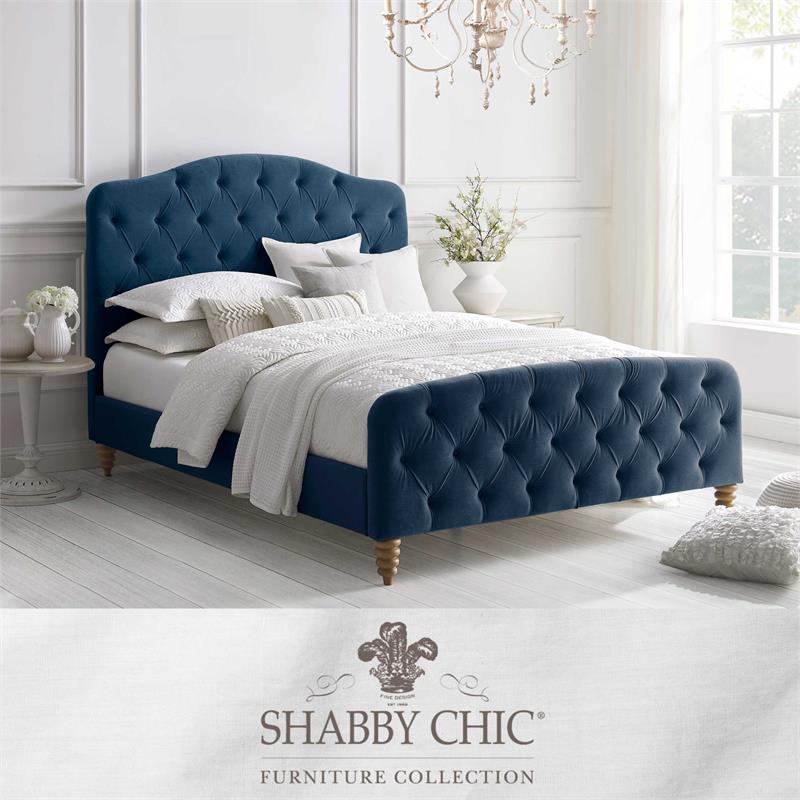 Calliope Bed Navy Velvet Twin Diamond Tufted Headboard and Footboard Upholstered
