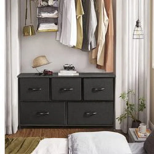 Lacoo Dresser for Bedroom with 5 Drawers,Wide Chest of Drawers,Suitable for Living Room,Corridor,Nursery,Black