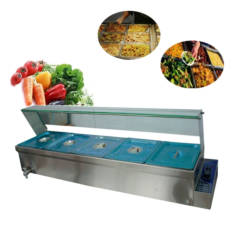 TECHTONGDA Buffet Food Warmer Stainless Steel Bain Marie Buffet Countertop 5 Pan Electric Steam Heater 6