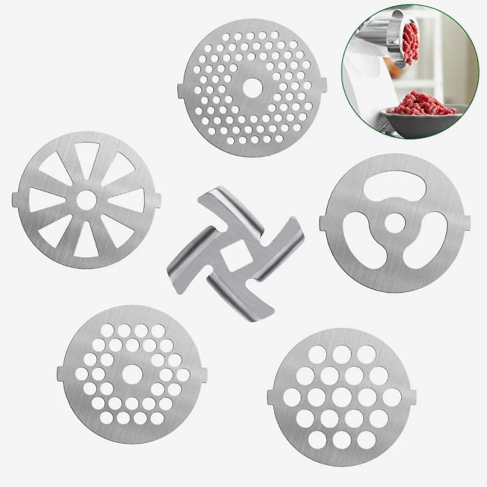 6PC Meat Grinder Mixer Plate Discs Stainless Steel Kit Food Grinders Accessories