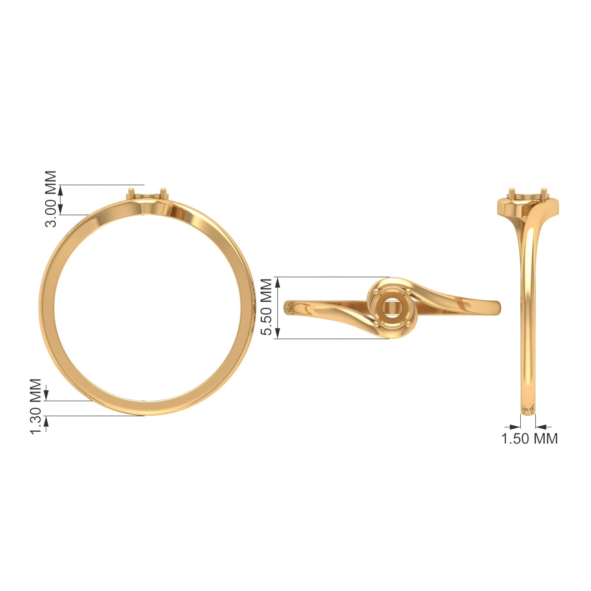 4 MM Round Cut Moissanite Solitaire Bypass Ring in Prong Setting, 925 Sterling Silver, US 4.00