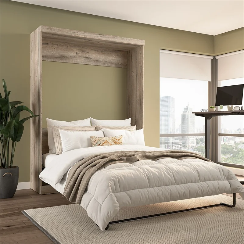 Bestar Pur 65W Queen Murphy Bed in rustic brown