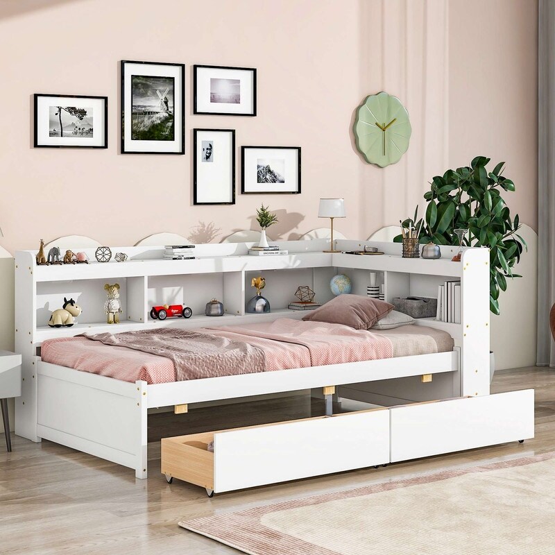 Twin/Full Bed with L-shaped Bookcases Full - Grey