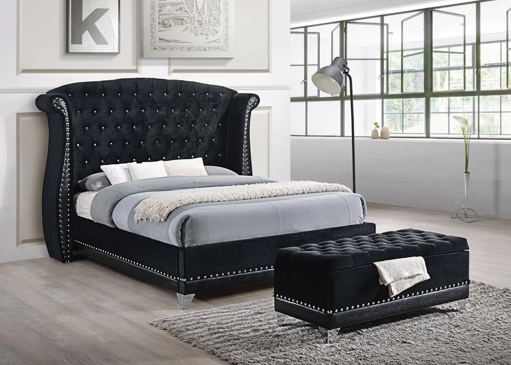 Platform Bed, Upholstered California King Bed, Black
