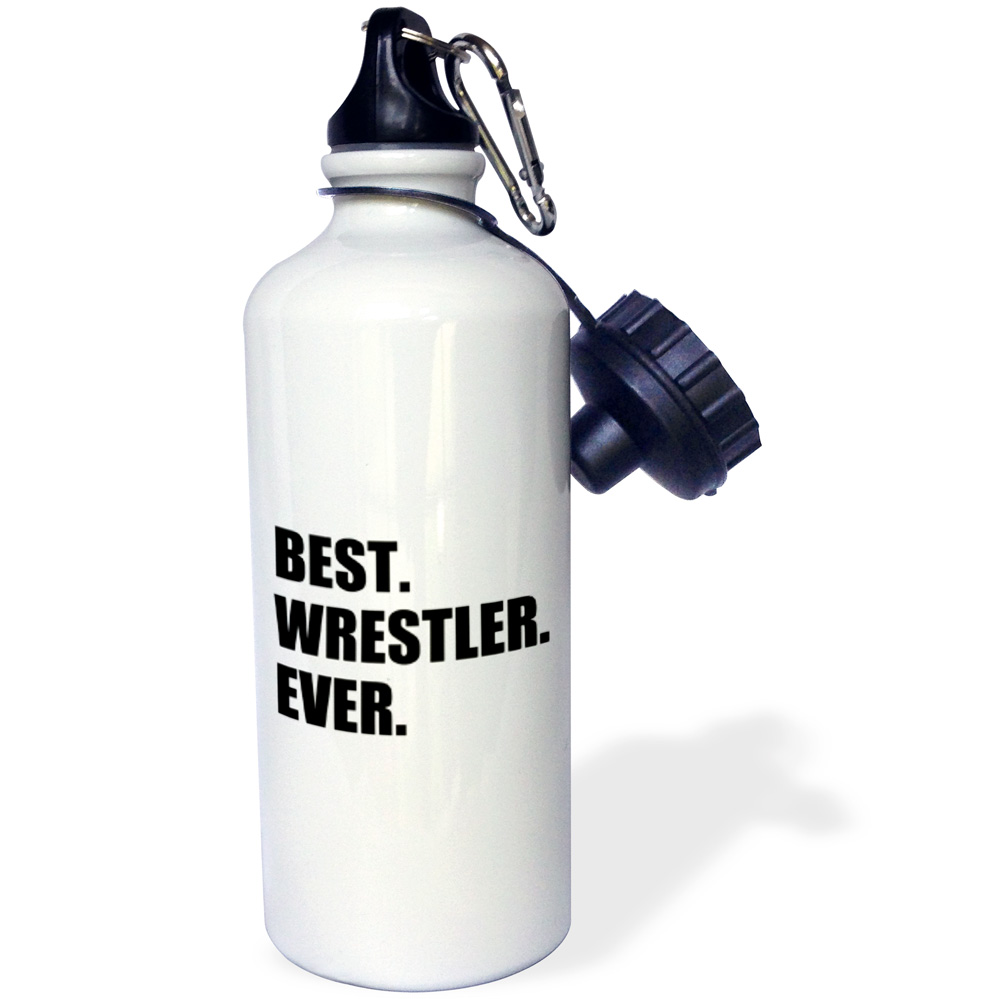 3dRose Best Wrestler Ever, fun wrestling sport gift, black and white text, Sports Water Bottle, 21oz
