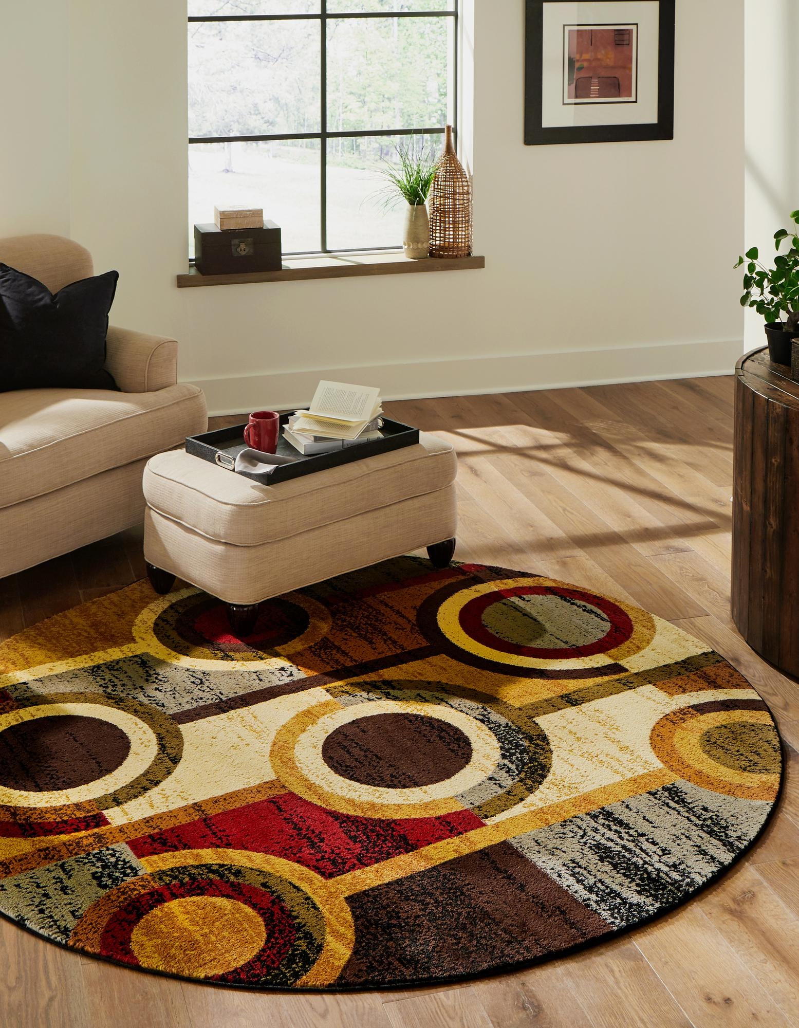 Rugs.com Cafe Collection Rug – 7 Ft Round Multi Medium-Pile Rug Perfect For Kitchens, Dining Rooms