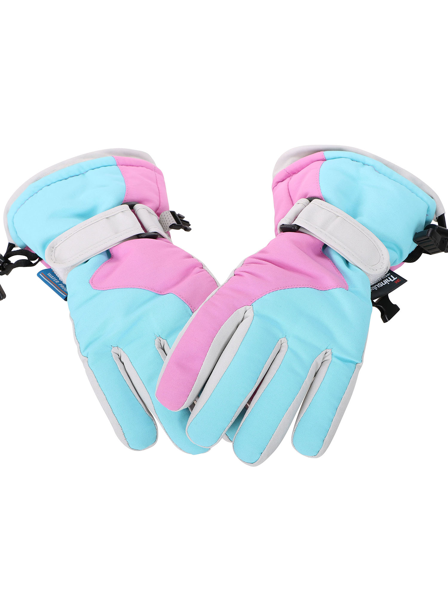 Simplicity Girls Winter Waterproof Snow Skiing Hiking Ski Glove, Pink+Grey+Blue
