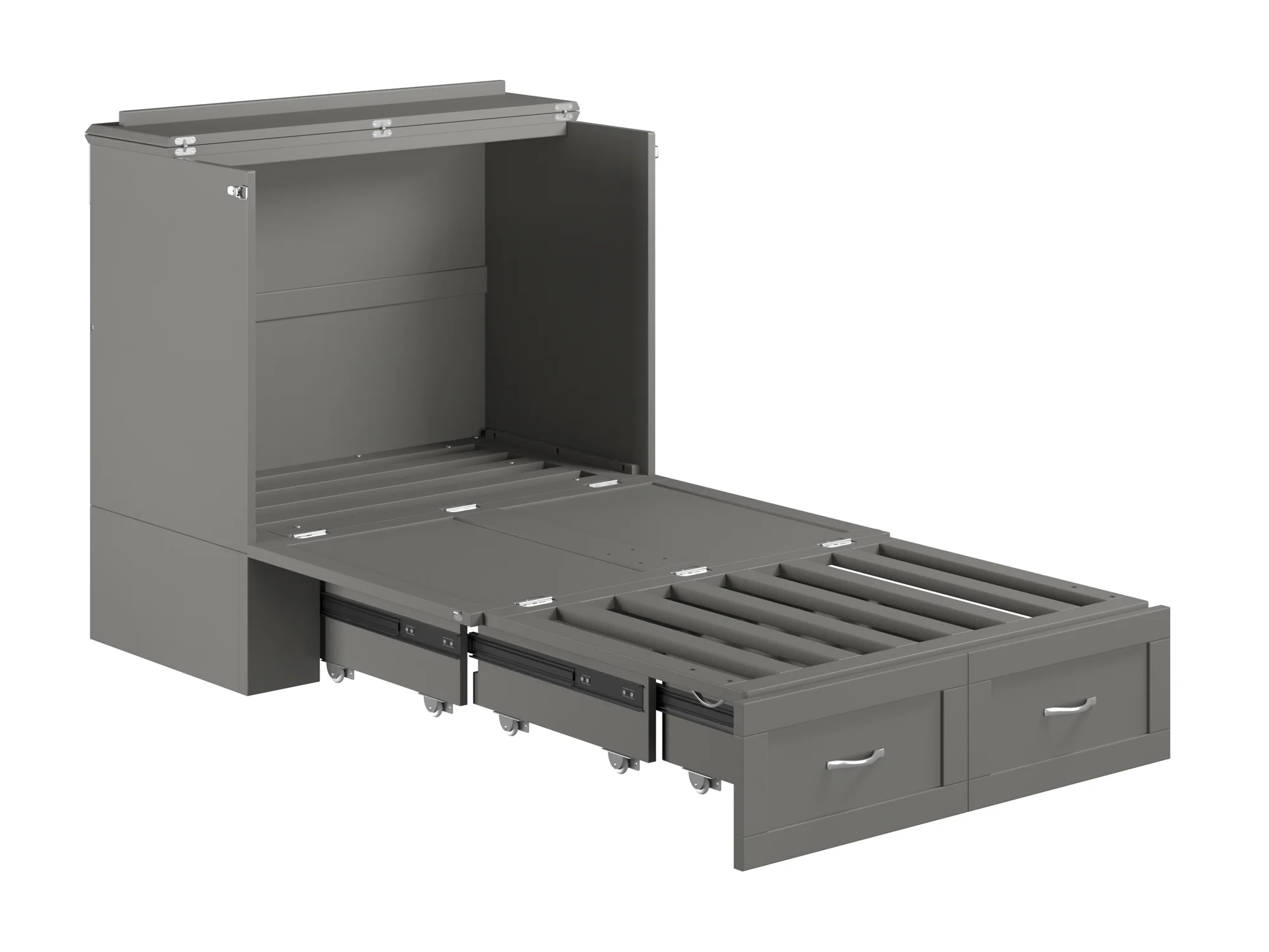 AFI Hamilton Twin XL Solid Wood Murphy Bed Chest with Mattress, Drawer and Charger, Grey