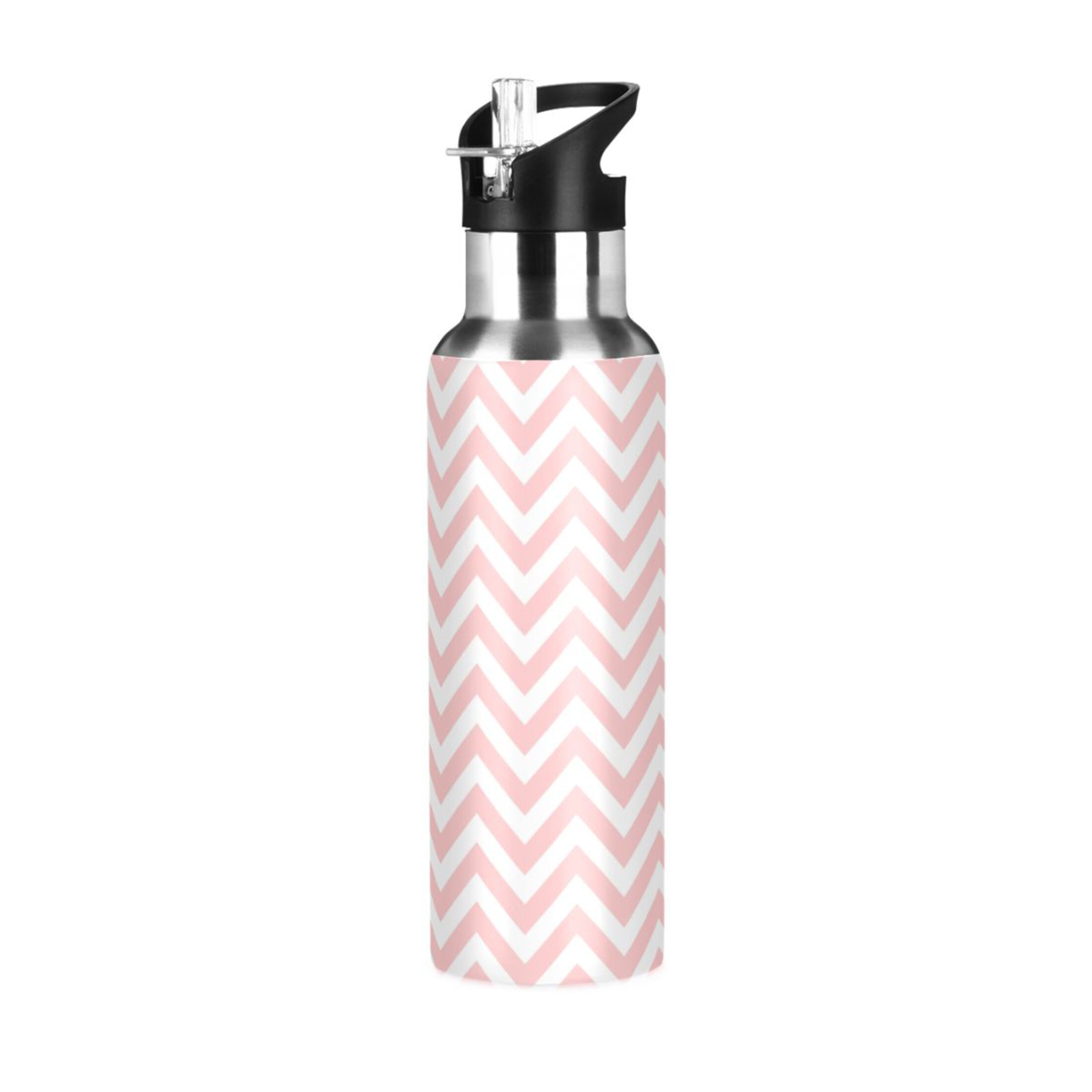 Stainless Steel Water Bottle Pink Stripes on White with Straw Lid Vacuum Insulated Leak Proof Flask Jug for Gym Travel Sports Cycling Outdoor 20 OZ