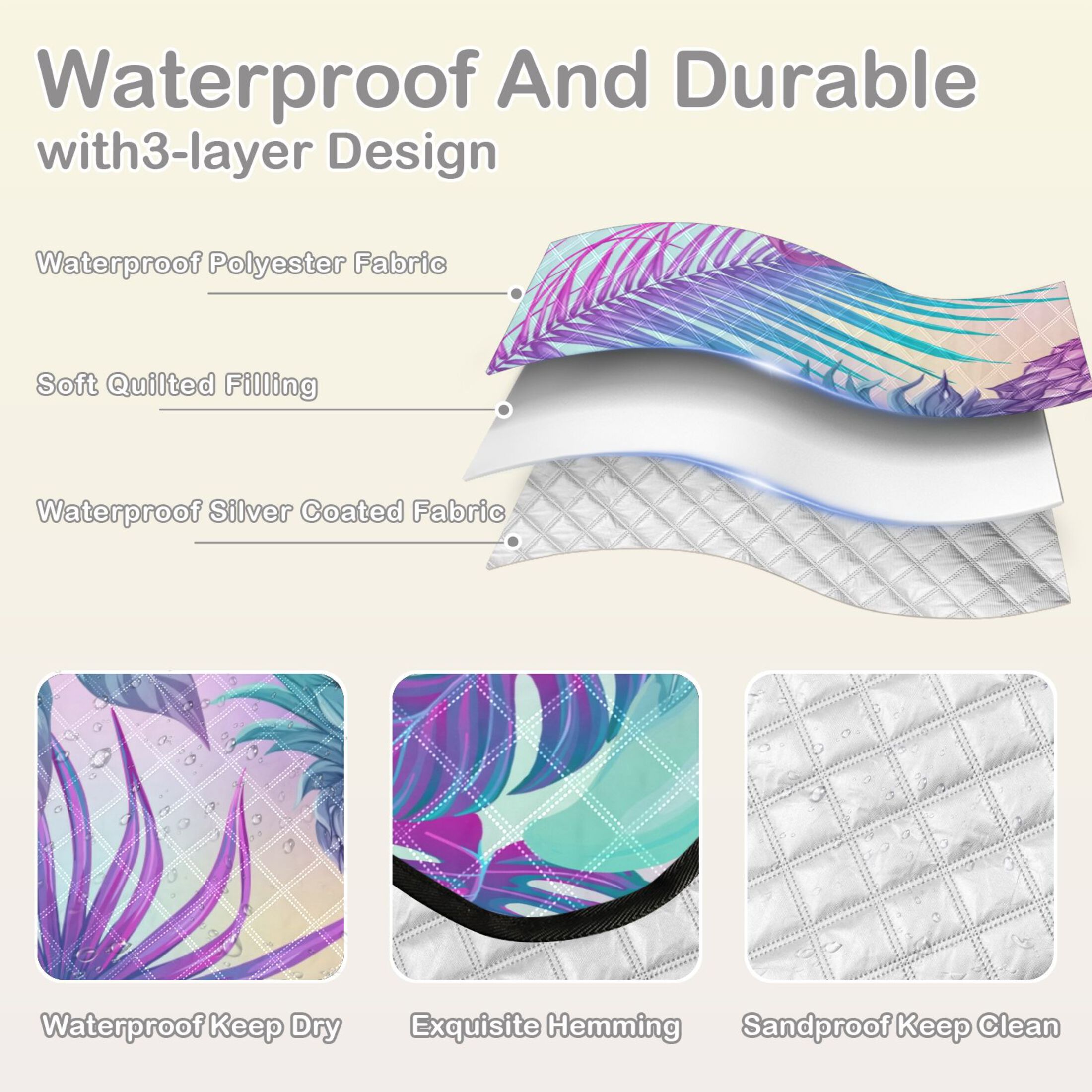 Tropical Palm Trees with Pineapple Picnic Blanket Waterproof Beach Blankets Sandproof Large Mat with Storage Bag Camping Grass Travel Hiking Park 78