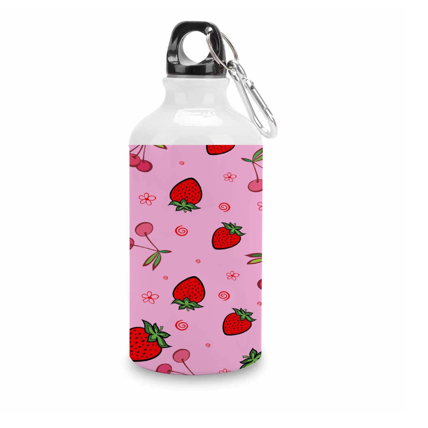 GZHJMY Sports Water Bottles, Red Strawberry Pink Background Large Capacity Aluminium Portable Leakproof Lightweight Drink Bottles for Fitness and Outdoor Enthusiasts