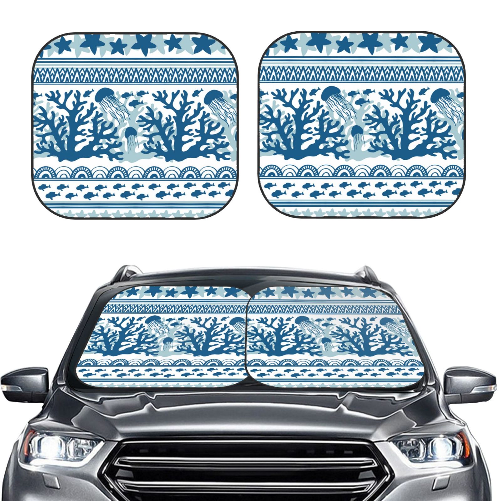 Lukts Sea Underwater Jellyfish Print 2 Piece Car Sun Shade Windshield,Foldable Car Shade Front Windshield With Keeps Your Vehicle Cool, For Most Sedans Suv And Trucks - Small