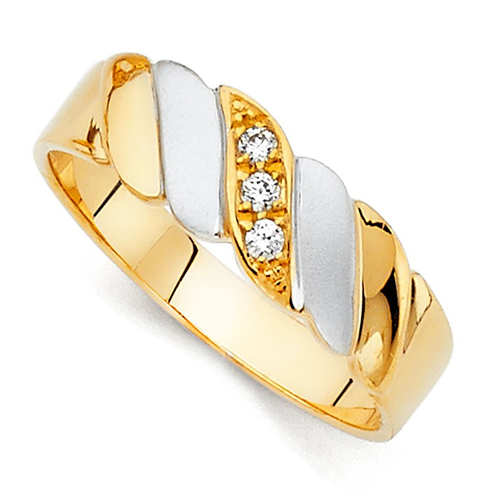 Precious Stars 14K Two-Toned Gold Cubic Zirconia 6-mm Men's Wedding band