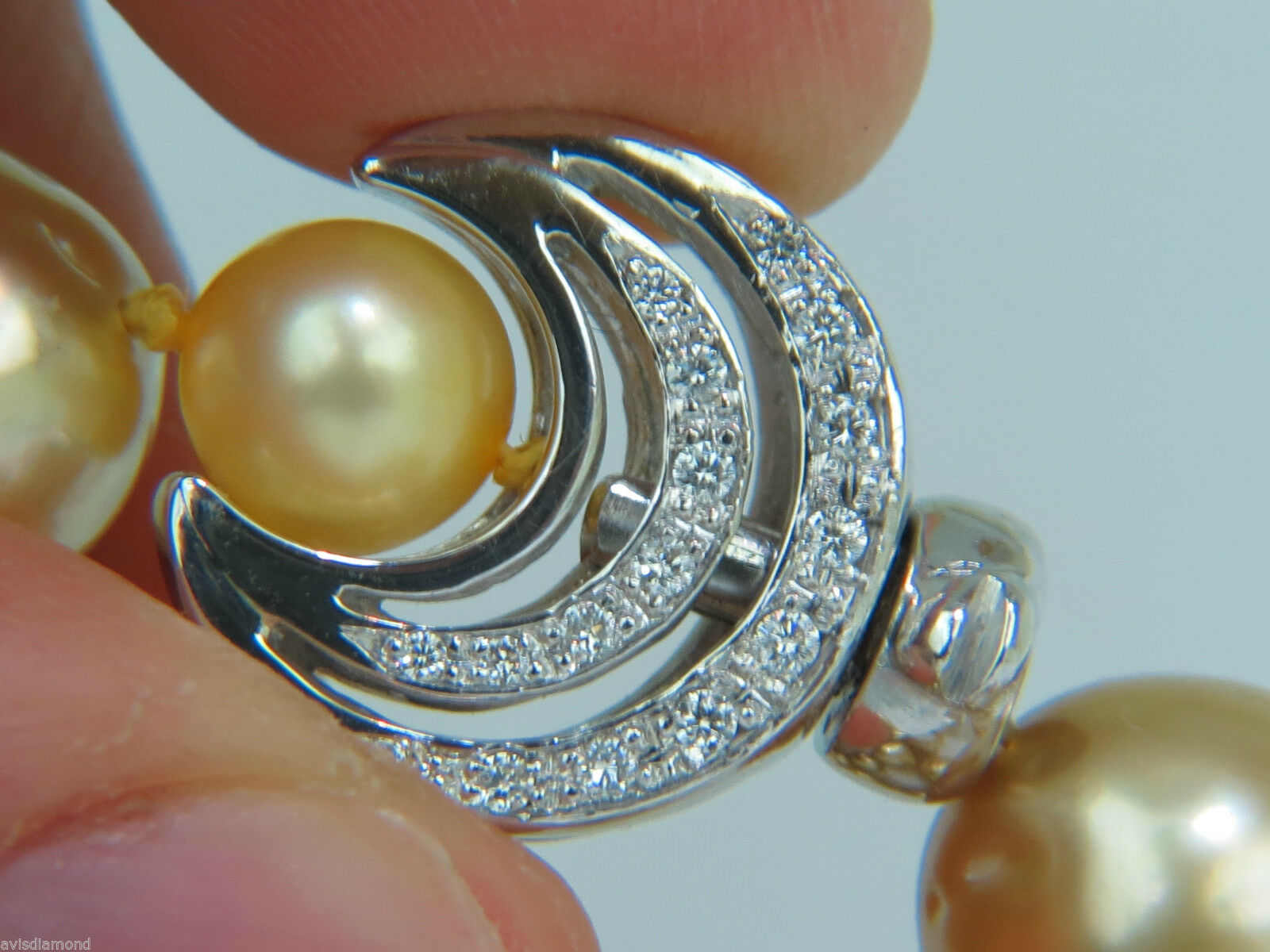 18KT 13M NATURAL SOUTH SEA YELLOW PEARLS NECKLACE .50CT DIAMOND CLASP