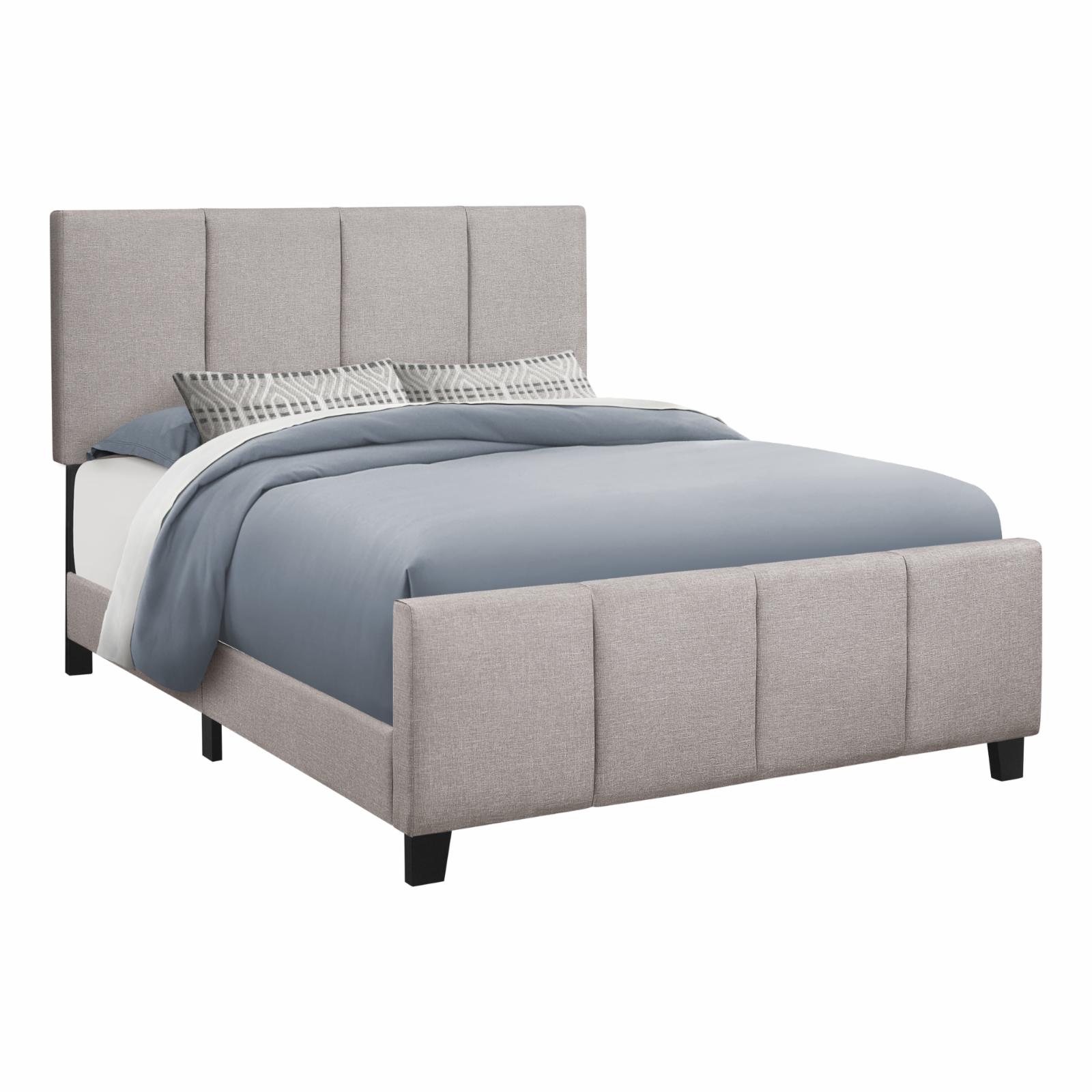 Monarch Specialties Queen Size, Gray Linen Bed with Black Wood Legs
