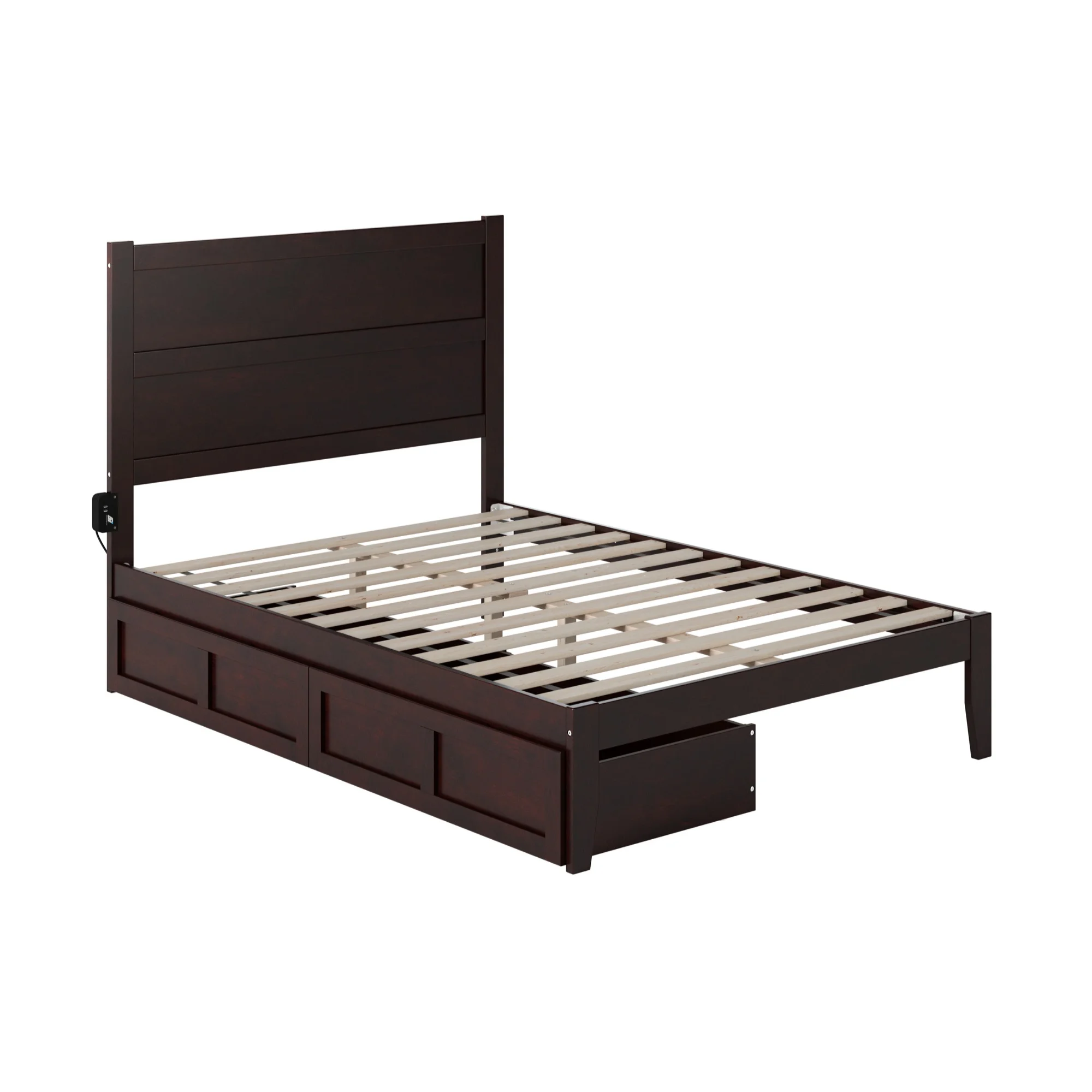 AFI NoHo Full Solid Wood Bed with 2 Drawers and USB Charger in Espresso