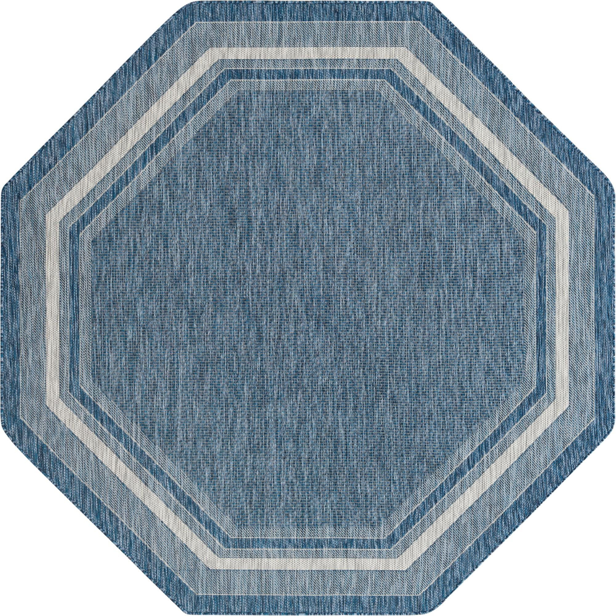 Unique Loom Soft Border Indoor/Outdoor Border Rug Blue/Ivory 7' 10