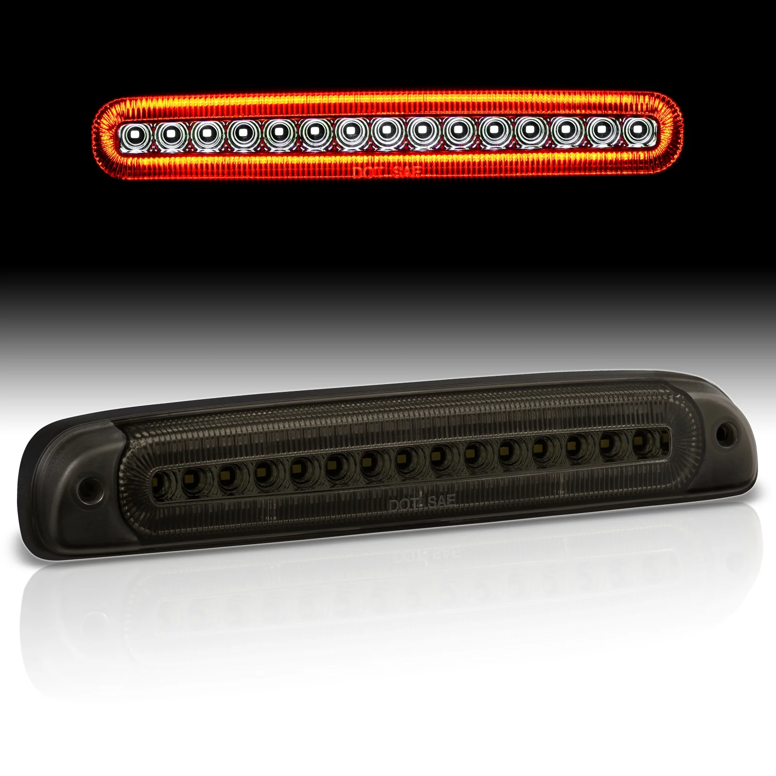 AJP Distributors Smoke LED Third 3RD Brake Lights Cargo Tail Lamps Compatible/Replacement For Ford F250 F350 Ranger Mazda B2300 B2500 B3000 2000 2001 2002 2003 2004 2005 2006 2007 2008 2009 2010 2011