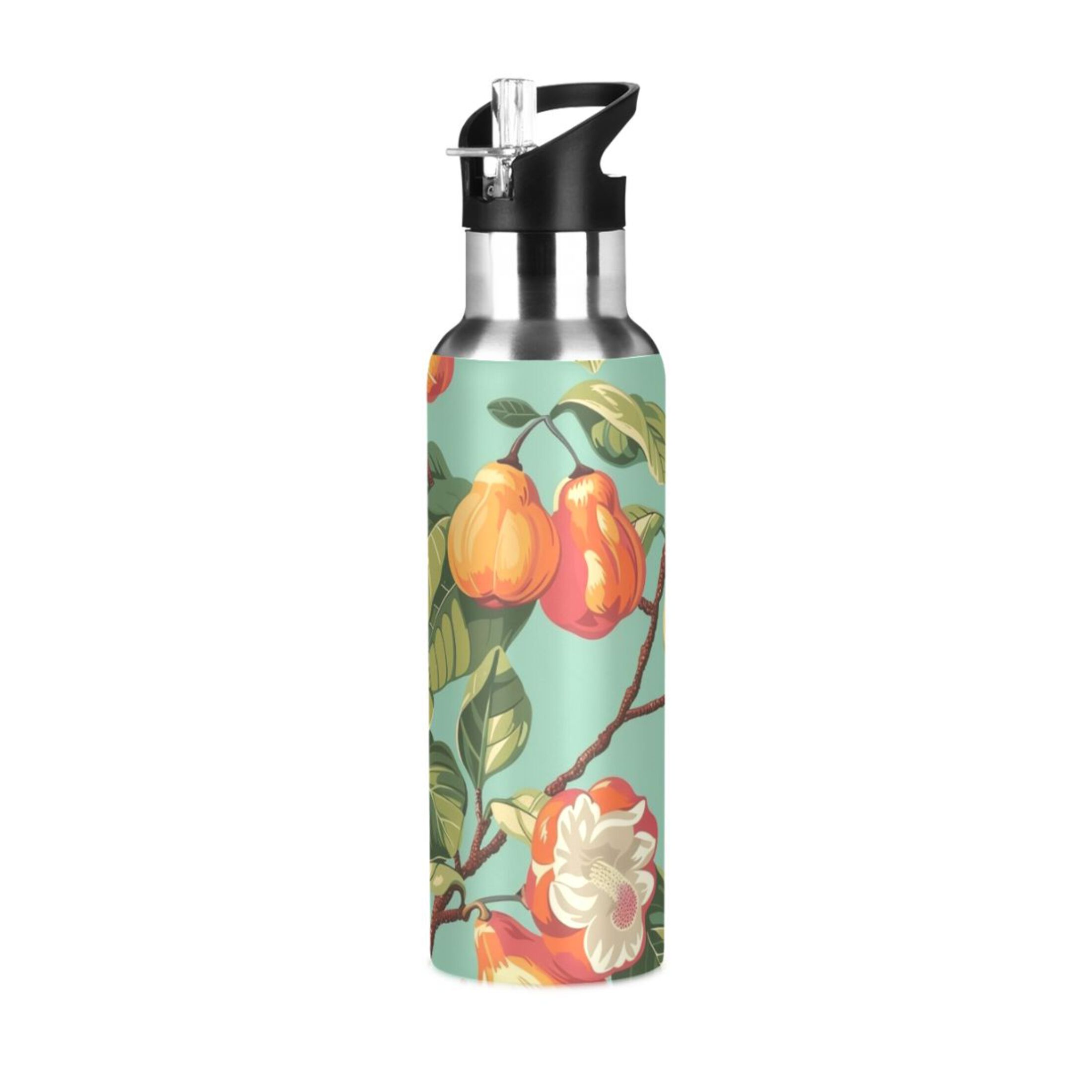 Cashew Fruit Water Bottles Insulated Thermos Kids Stainless Steel Bottle with Straw Lid Flask Leakproof for Sports Gym 20 oz