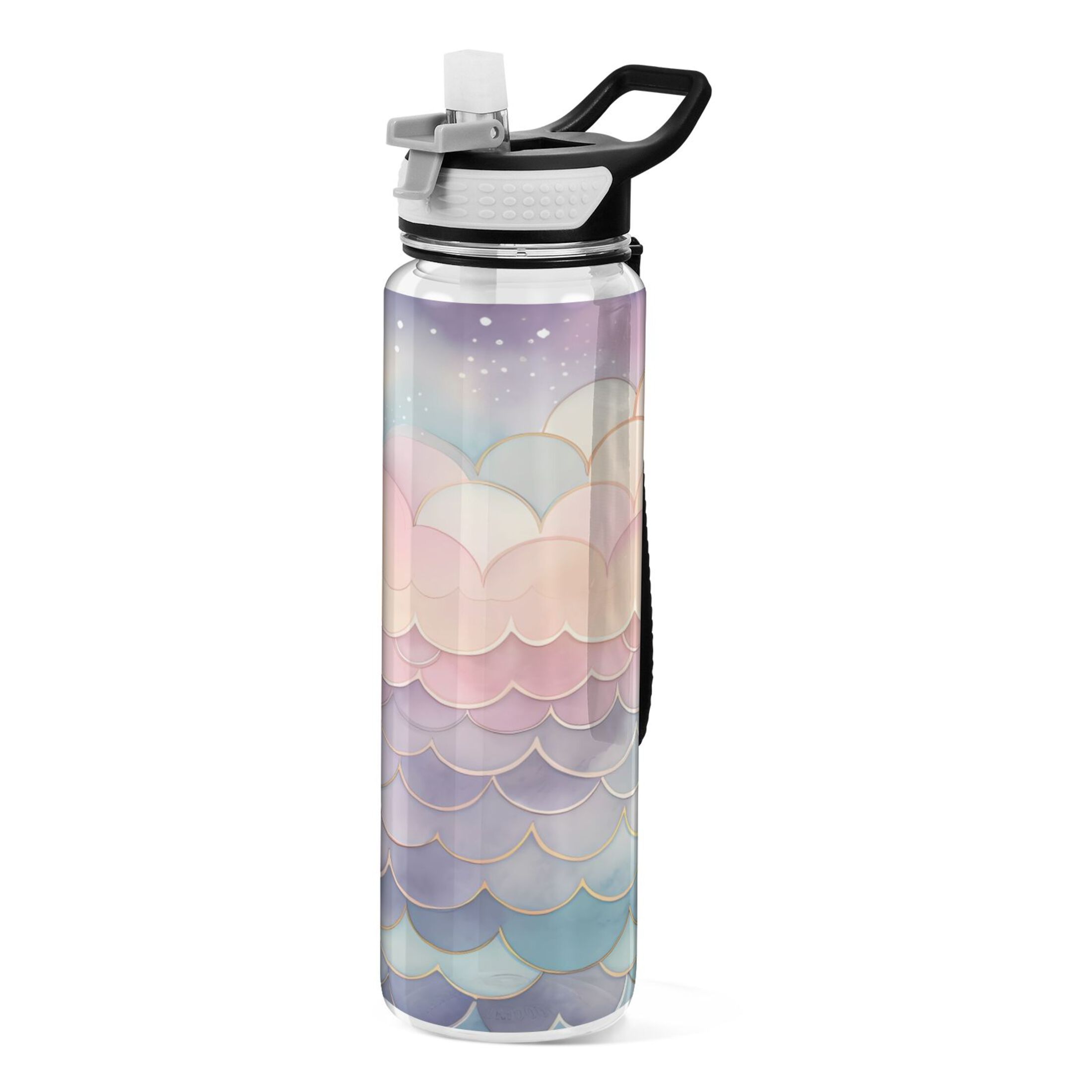 Blue and Pink Pattern 32oz Water Bottles with Straw Tritan Leakproof Sports Bottle BPA Free Clear for Fitness Gym Swimming Cycling