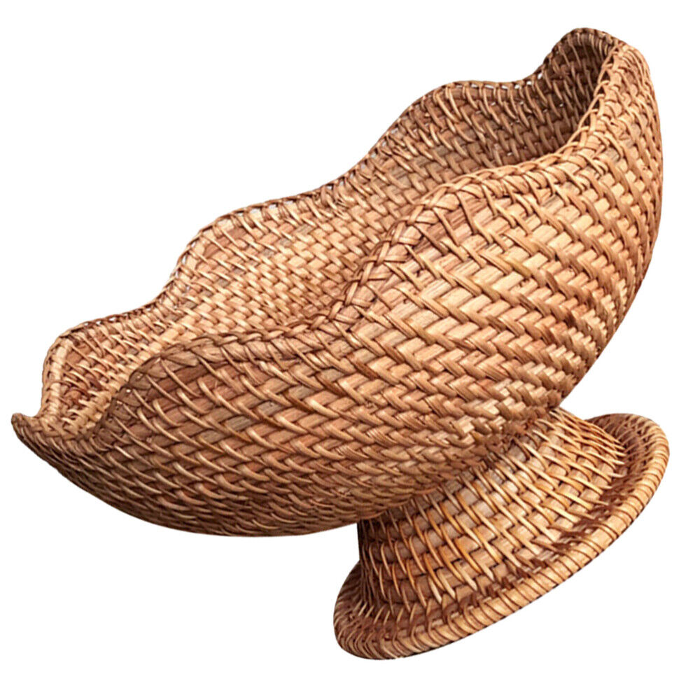 Rattan Fruit Plate Pedestal Display Basket Wicker Snack Trays