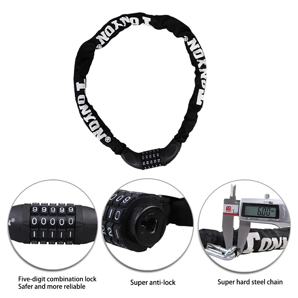Wepro Bicycle Bike Chain Lock Coiling 5-Digit Combination Lock for Bicycles Keyless