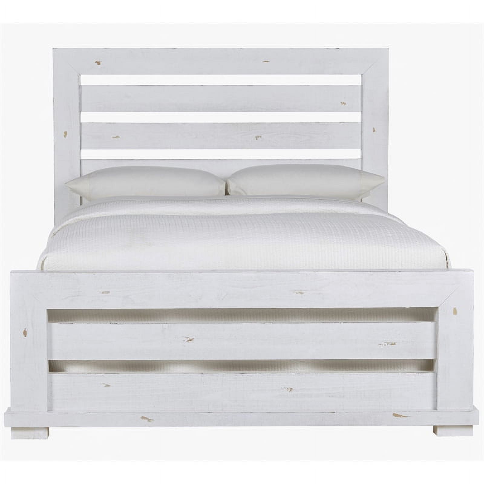 Bowery Hill Transitional Wooden King Slat Bed in Distressed White Finish