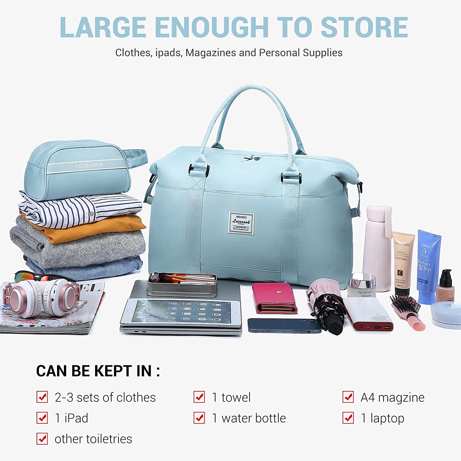 Lovevook Weekender Bag for Women Large Travel Duffel Bag with Wet & Dry Separation Design and Gift Toiletry Bag