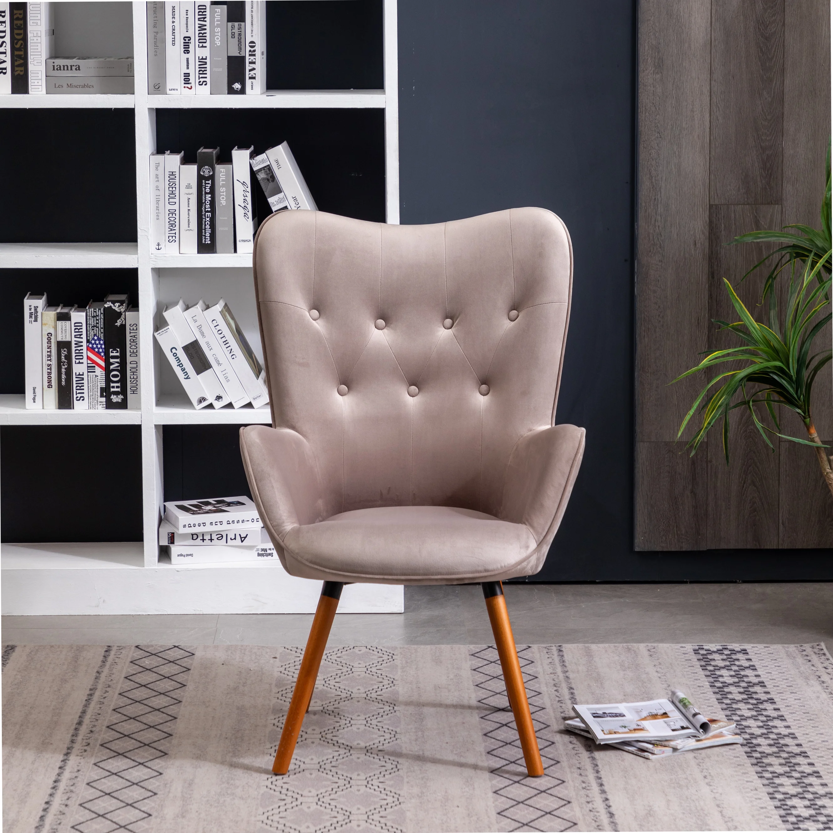 Roundhill Furniture Doarnin Wingback Tufted Chair, Taupe