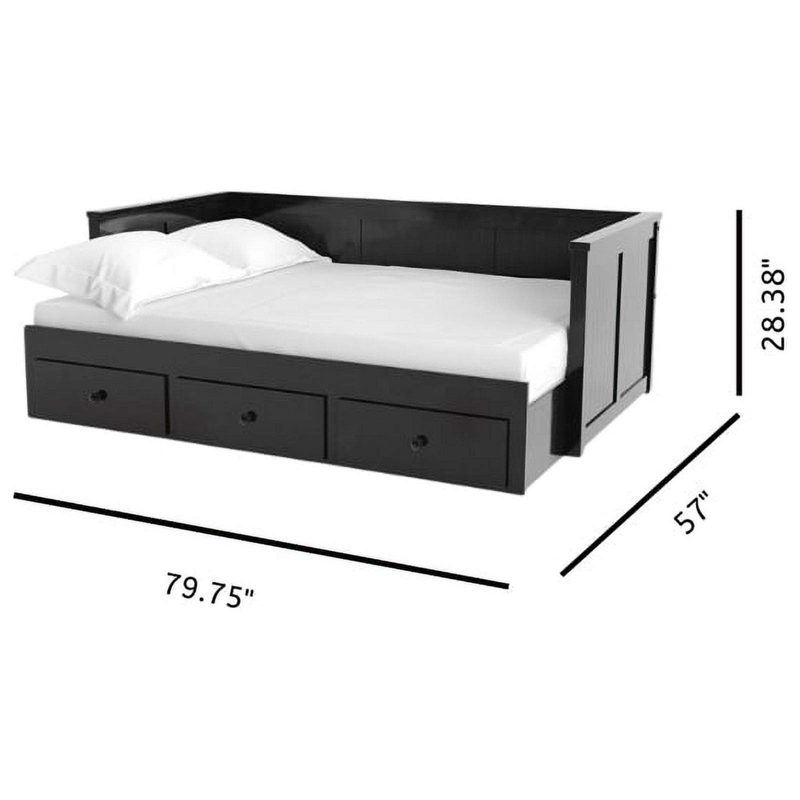 Bowery Hill Farmhouse Solid Wood Full Daybed with Drawers in Black