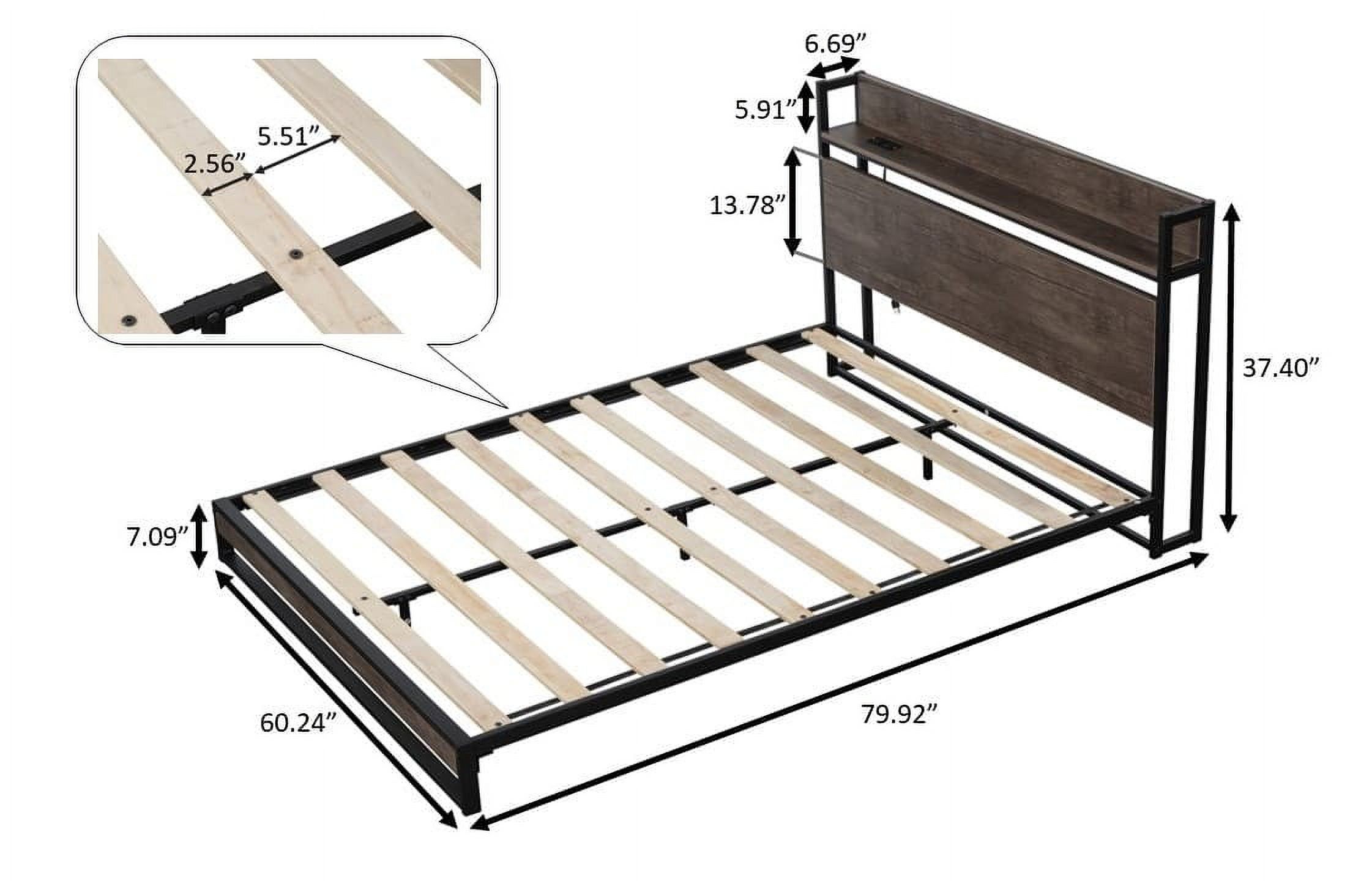 SogesPower Platform Queen Bed with Socket, Fast Assemble Design