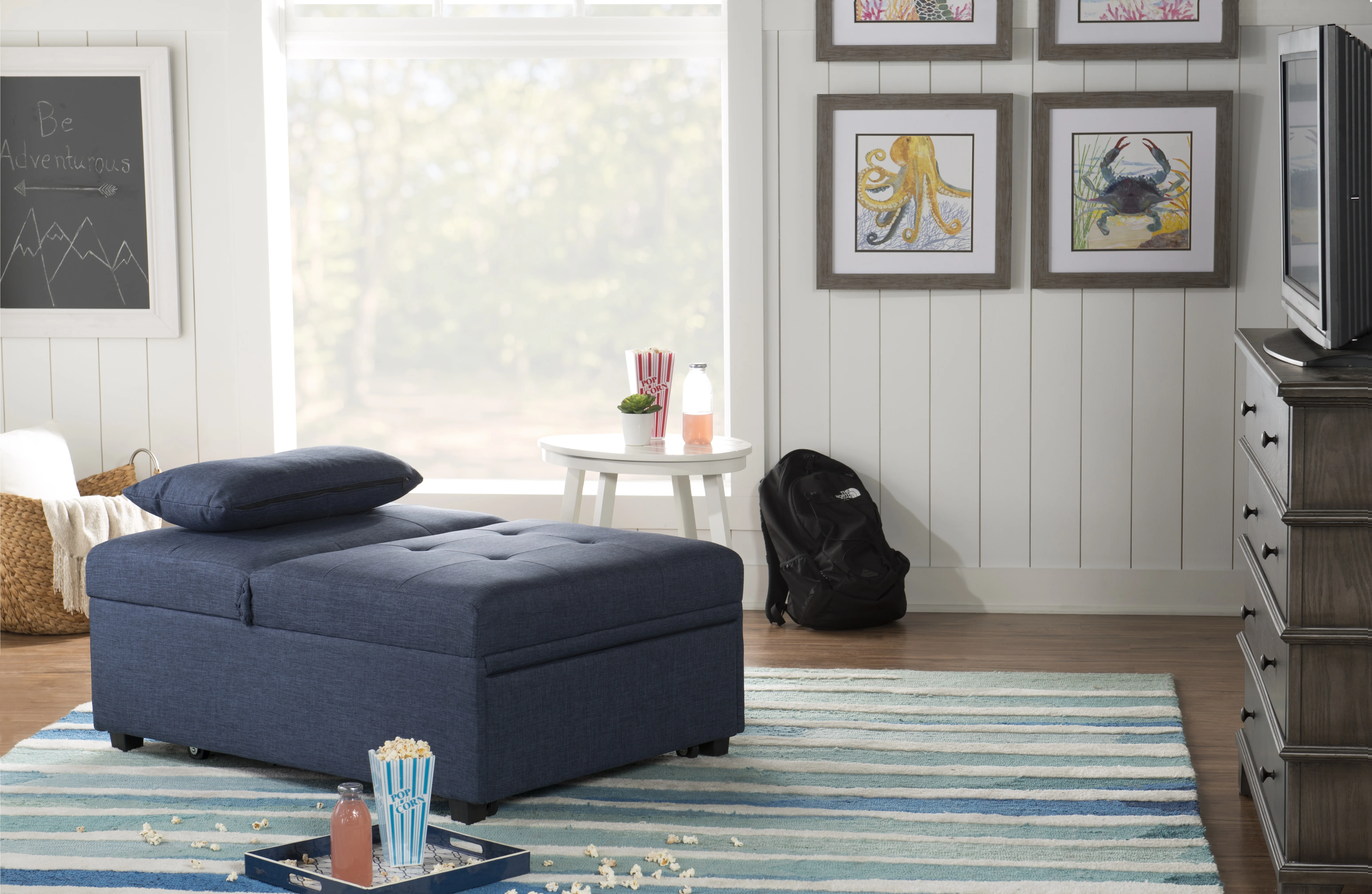 Simonson Space Saving Convertible Twin Bed, Lounge Chair, or Ottoman, Blue