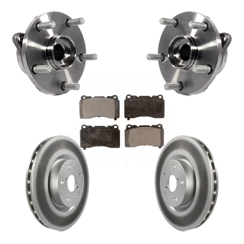 Transit Auto - Front Hub Bearing Assembly With Coated Disc Brake Rotors And Semi-Metallic Pads Kit For Subaru Impreza WRX STI KBB-103682