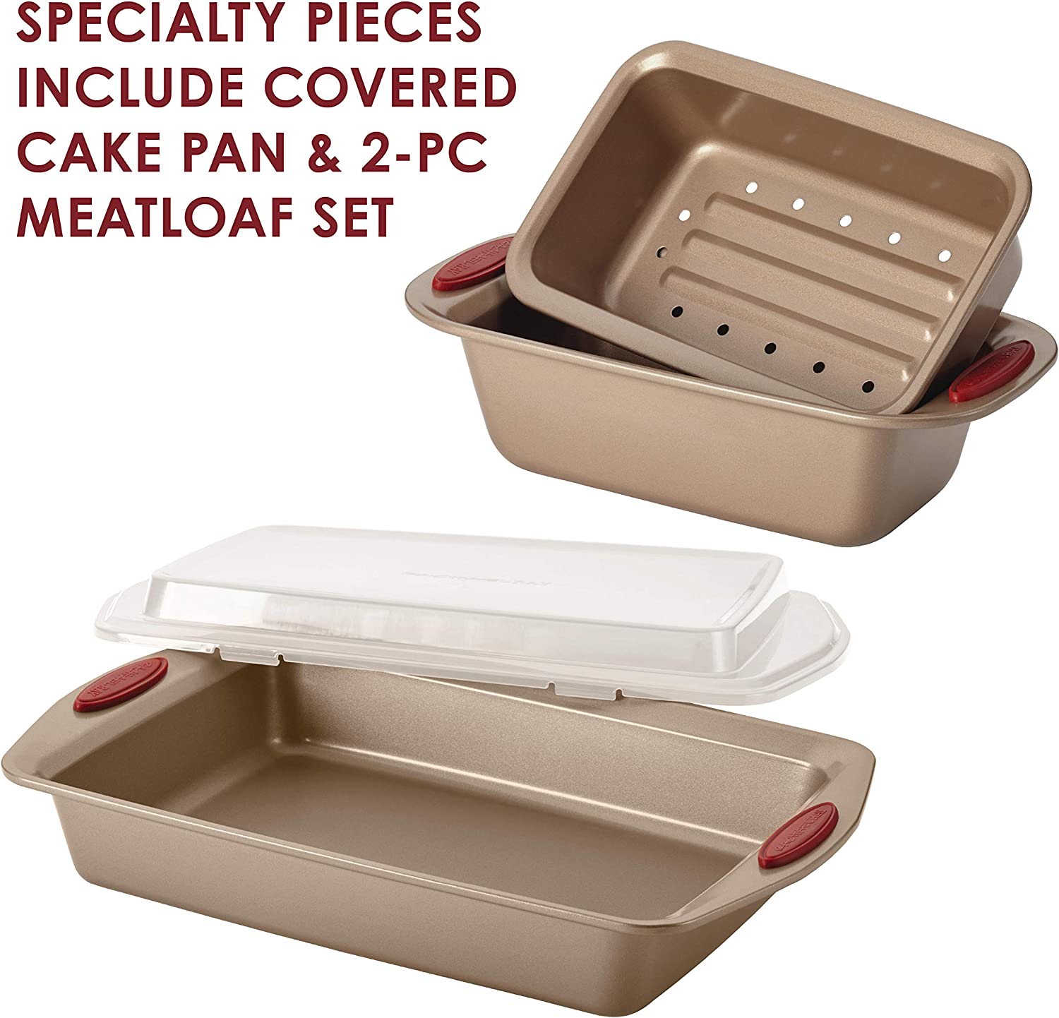 52410 Nonstick Bakeware Set with Baking Pans, Baking Sheets, Cookie Sheets, Cake Pan and Bread Pan - 10 Piece & Nonstick Cookware Pots and Pans Set, 12 Piece, Cranberry Red