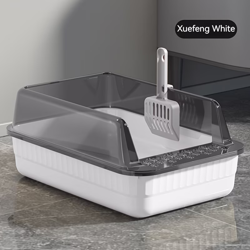 Large Semi-Enclosed Cat Litter Box with Detachable Anti-Splashing Pan and Scoop - Ideal for Indoor Cats
