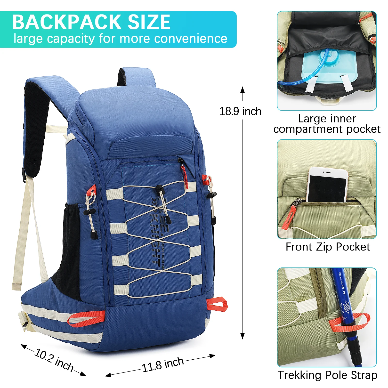 40L Lightweight Waterproof Hiking Backpack with Rain Cover,Outdoor Sport Travel Daypack for Cycling Skiing Camping Climbing