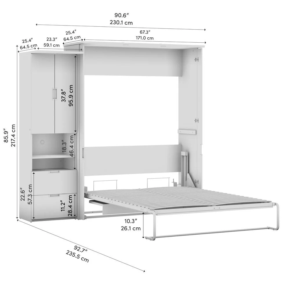 Bestar Lumina Modern Engineered Wood Queen Murphy Bedroom Sets - White