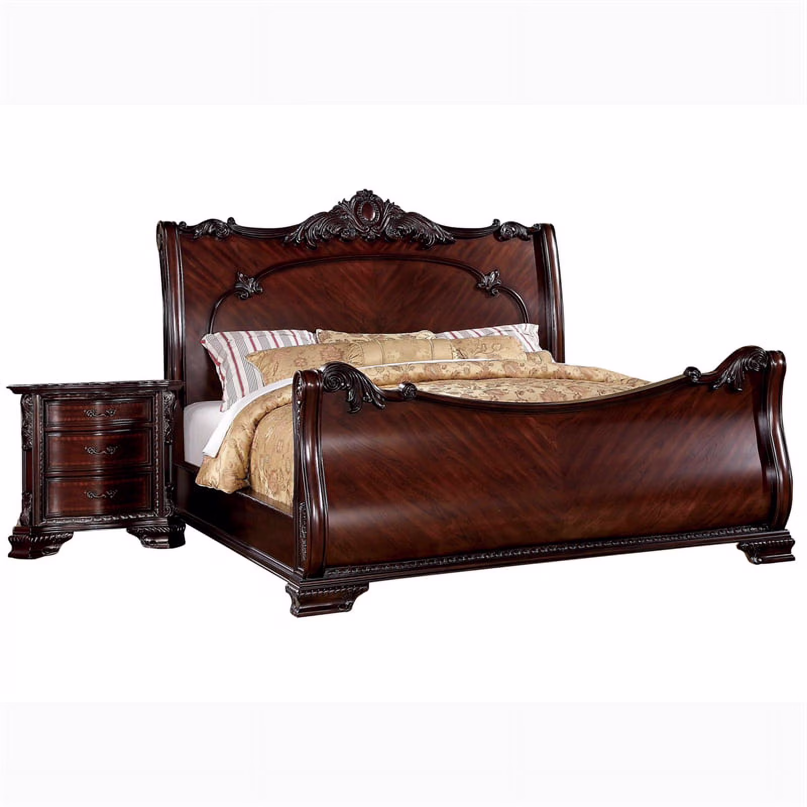 FOA Angelonia 2pc Cherry Solid Wood Bedroom Set - Queen + Nightstand