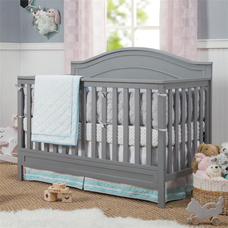 4-in-1 Convertible Crib and Dresser Changing Table Set with Mattress in Gray
