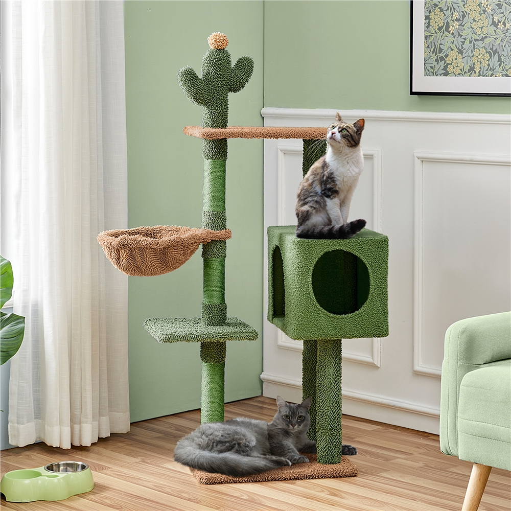 Yaheetech 52.5''H Cactus Cat Tree Condo,Green/Brown