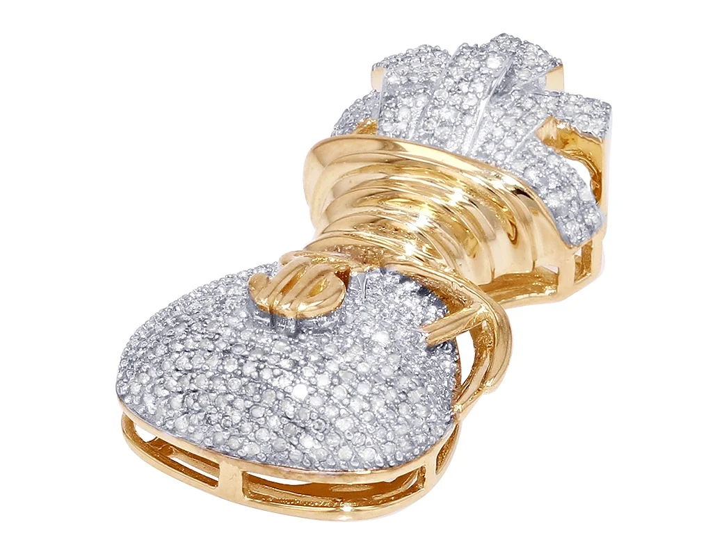 Money Bag Diamond Pendant 10K Yellow Gold 1.0CT 1.4