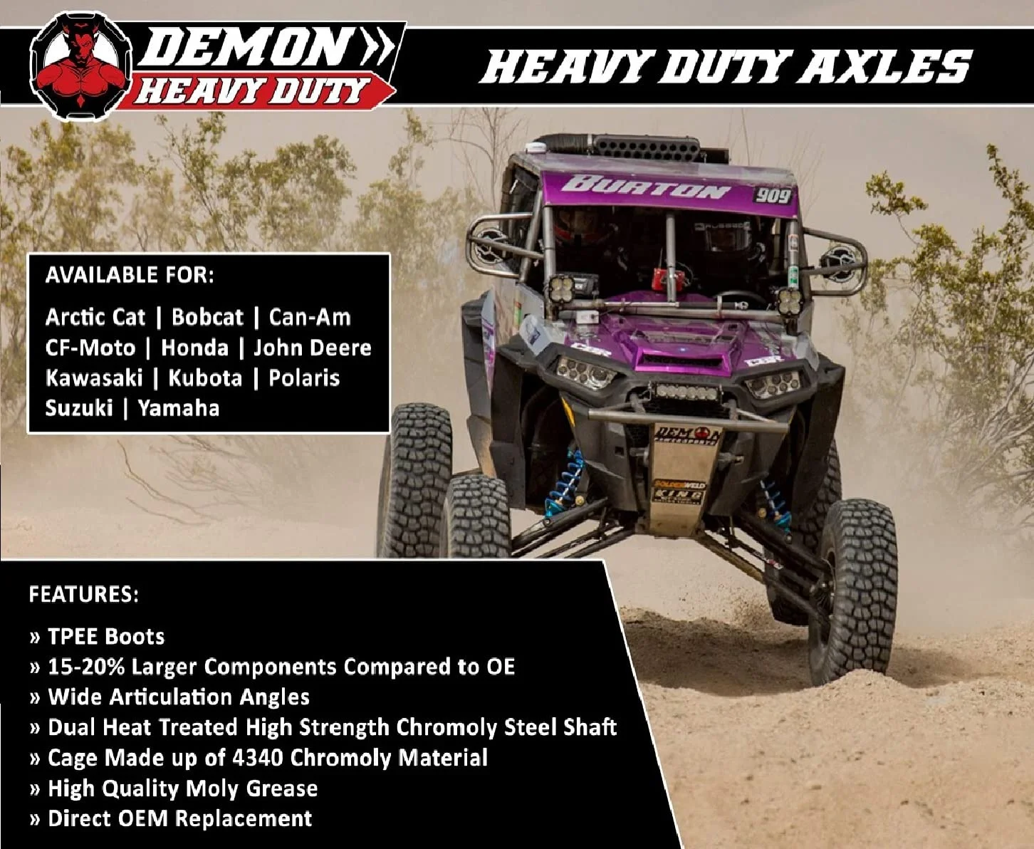 Demon Powersports Rear Left/Right Heavy Duty Lift Kit Axle (2017-22) Can Am Maverick X3/X3 Max, 6