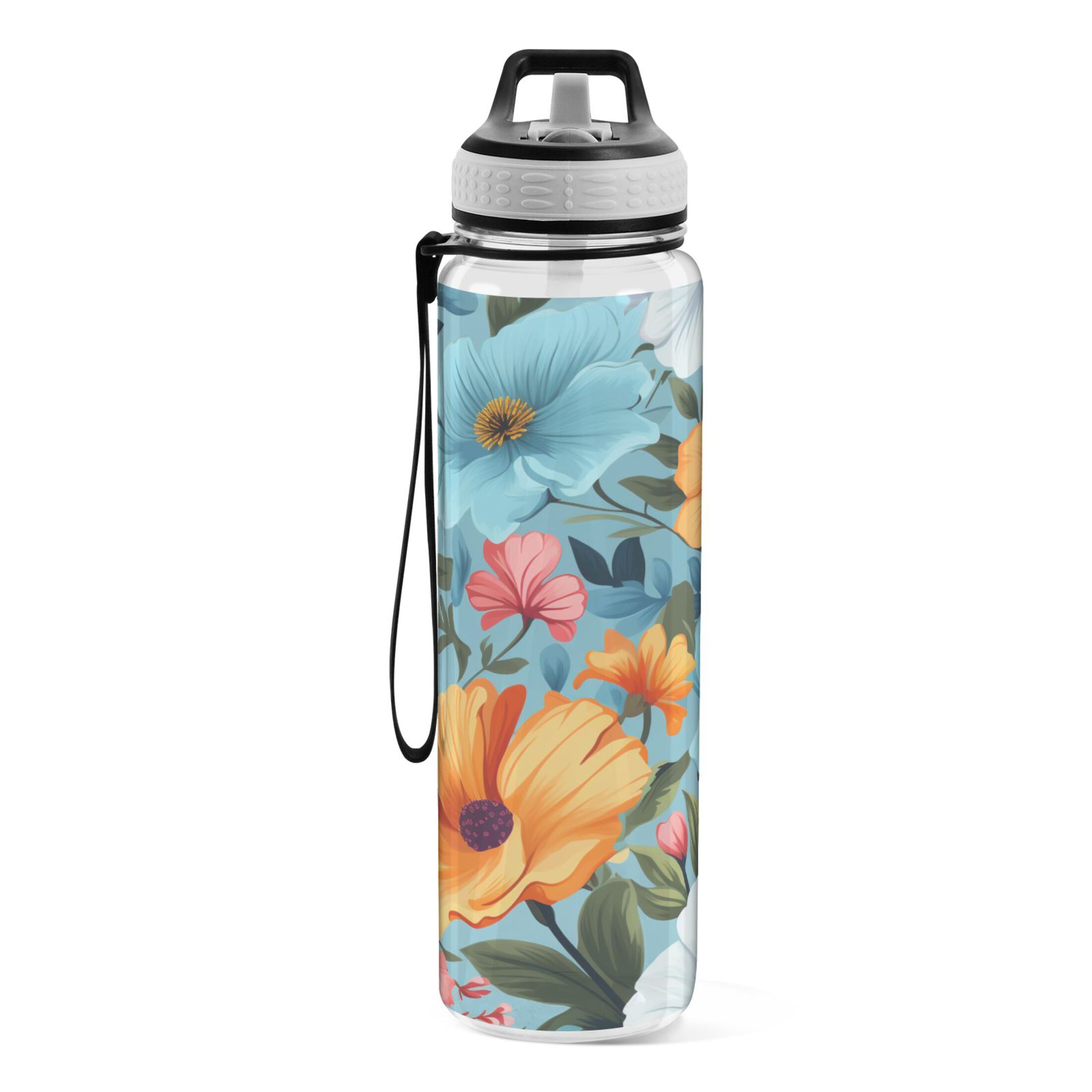 Clorful Beautiful Floral 32oz Sports Water Bottles Leakproof Tritan Bottle with Straw BPA Free Clear Bottle for Fitness Gym Outdoor Cycling