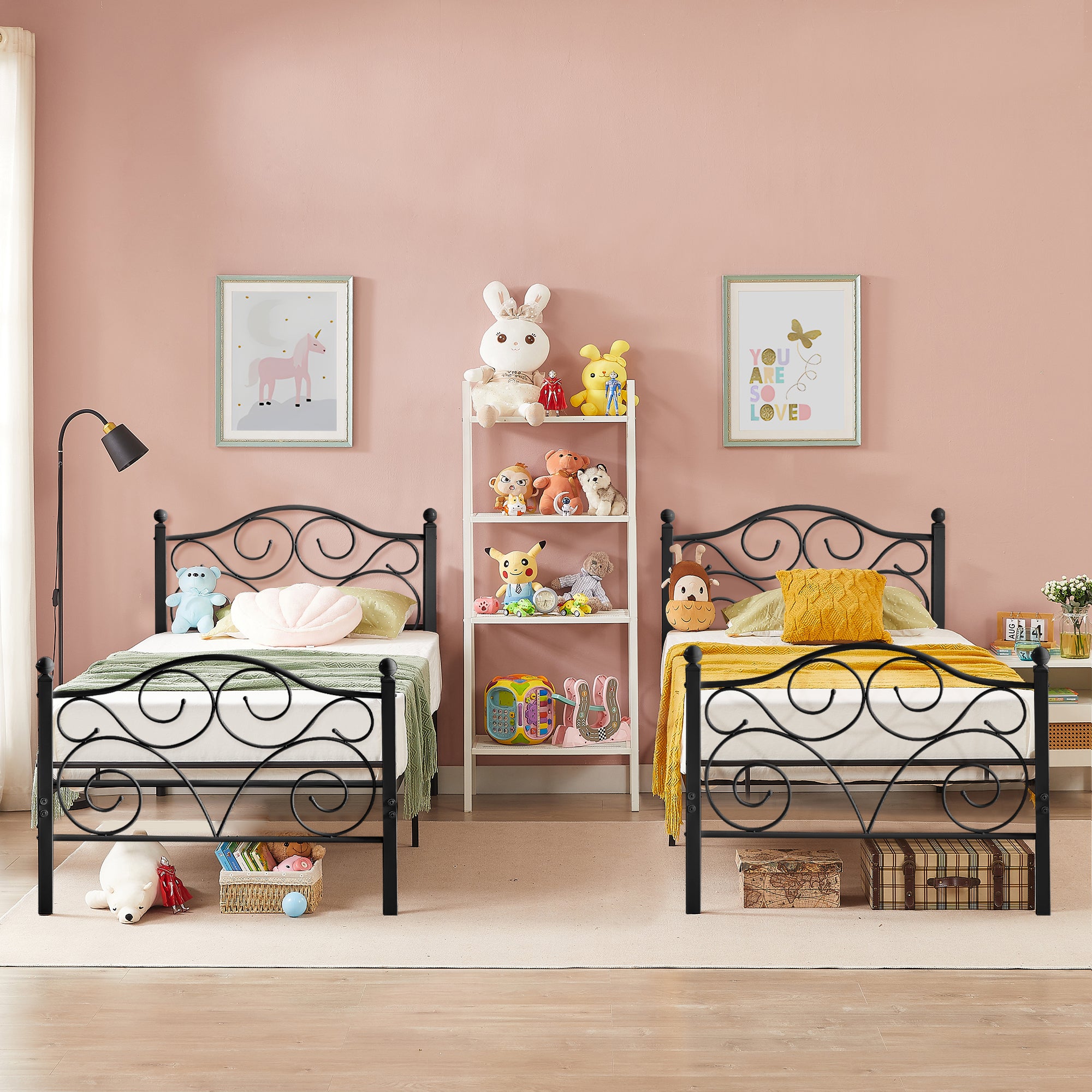 VECELO 2-Piece Twin Size Metal Platform Bed Frame Mattress Foundation with Arched Design Headboard and Footboard, No Box Spring Needed, Easy Assembly, Black